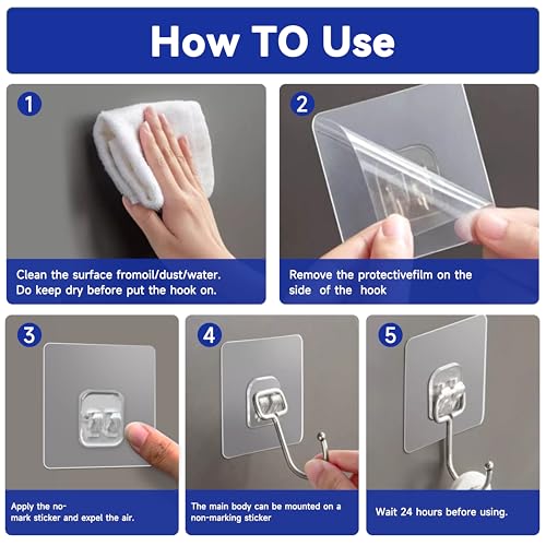 20 Pack Large Sticky Hooks for Hanging Heavy Duty, Wall Hooks Adhesive, Clear self Adhesive Hooks for Wall, Kitchen, Bathroom, Shower & Ceiling - color: 20 Large Transparent Sticky Hooks
