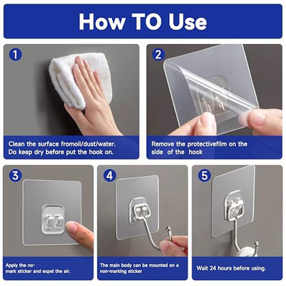 20 Pack Large Sticky Hooks for Hanging Heavy Duty, Wall Hooks Adhesive, Clear self Adhesive Hooks for Wall, Kitchen, Bathroom, Shower & Ceiling - color: 20 Large Transparent Sticky Hooks