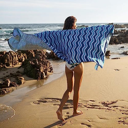 Elite Trend Quick Dry Towel Large 63x31 Inch - Microfiber Beach Towel - Perfect for Beach, Travel, Swimming, Pool, Yoga, Hiking, Camping - Lightweight, Fast Drying, Compact for Adults (Blue Sea) - color: Blue Sea, style: Large 63x31"