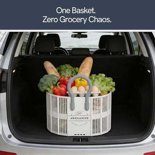 40L Collapsible Laundry Basket with Handles, Durable Space-Saving Storage Basket for Clothes, Utility, Groceries, Toys & Home Organization– White