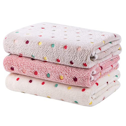 Dono 1 Pack 3 Dog Blankets, Soft Fluffy Fleece Pet Blanket Warm Sleep Mat Paw Print Design Puppy Kitten Throw Blanket Doggy Mat, Blanket for Dogs - color: White/Light Coffee/Pink, size: Medium(30*20")
