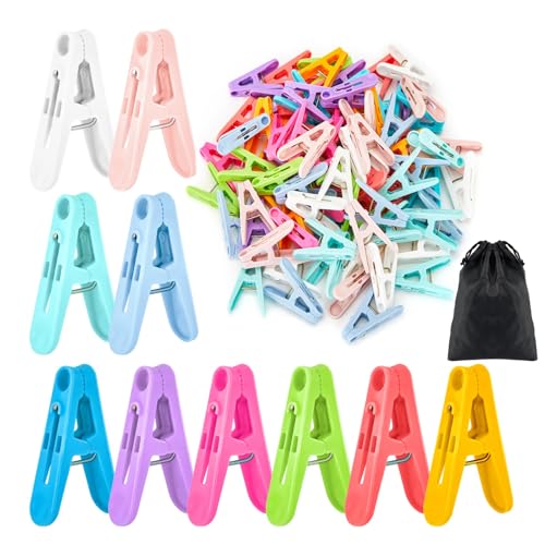 Colored Clothespins, 110 PCS 2 Inch Plastic Clips,Windproof Towel Clips for Socks, Laundry Clothes with Spring, 10 Colors Each 11 PCS - color: Multicolor