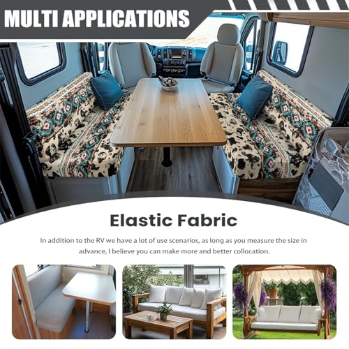 Southwest Aztec RV Dinette Cushion Covers Stretch RV Couch Covers for Sofa Cow Print Camper Cushion Slipcover RV Furniture Covers Protector for Travel Trailer Couch - color: Cow Print Southwest Aztec