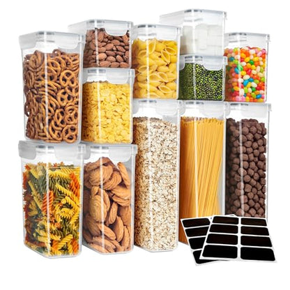 MR.SIGA 12 Pack Airtight Food Storage Container Set, BPA Free Kitchen Pantry Organization, Kitchen Canisters for Cereal, Spaghetti, includes 16 Reusable Sticker Labels