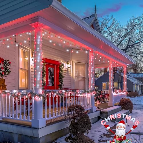 JMEXSUSS 2 Pack Red and White Battery Christmas Lights, Each 33ft 100 LED Battery Powered String Lights with Remote for Tree Patio Yard House Party Birthday Outside - color: Red&White, size: 2*100LED