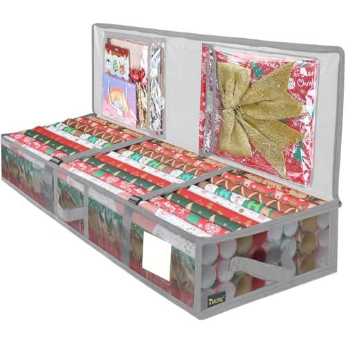 BALEINE Soft Christmas Wrapping Paper Storage Bag, 40" Durable PE Gift Wrap Storage Bag with Flexible Partitions and Pockets for Ribbon, Accessories (Transparent) - color: Transparent