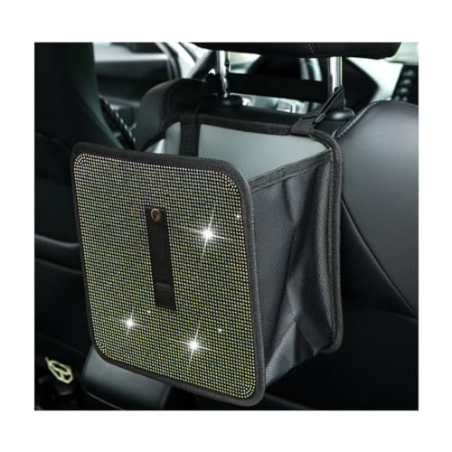 Ohleats Foldable Car Trash Can, Bling Rhinestone Oxford Auto Hanging Garbage Bag, Crystal Leakproof Foldable Waste Organizer Universal for Most Vehicles, Interior Car Accessories (AB) - color: AB