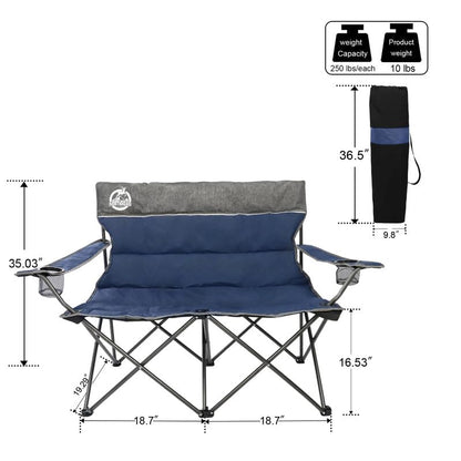 Northroad Outdoor Camping Chair Set of 3,Folding Padded Camp Chair,Collapsible Conversation Set w/1 Sofa,2 Single Chairs for Family Patio,Beach (Blue) - color: Blue, style: no table