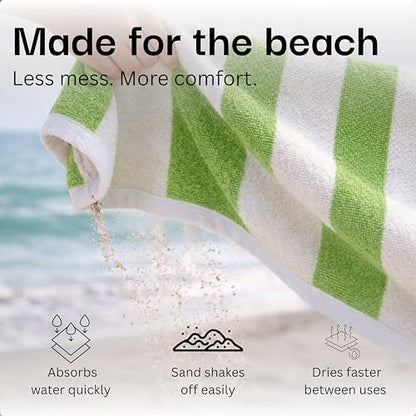 Salt Earth Cotton Striped Beach Cabana Towel, 4 Pack - 30"x60" Quick Dry Towels, Pool Essentials, Travel, Gym & Bathroom Towels, Oversized Beach Vacation Essentials, Pista Green - color: Pista Green, size: Pack of 4