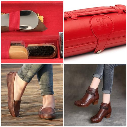 Stone and Clark Original Shoe Polish & Care Kit - Leather Shoe Shine Kit for Men & Women - style: Hot Red