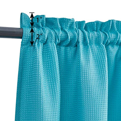 Valea Home Waffle Weave Textured Bathroom Window Curtains Water Repellent Short Curtains Window Covering Half Window Curtains Kitchen Tiers 45 inch Length, Turquoise, Set of 2 - color: Turquoise, size: 36"W x 45"L (Pack of 2)