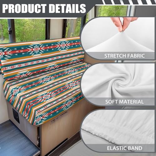 RV Dinette Cushion Covers Includes 1 Backrest Cover & 1 Bench Cover, Colorful Aztec Tribal Stretch Loveseat Slipcovers for Travel Trailer - color: Colorful Aztec Tribal