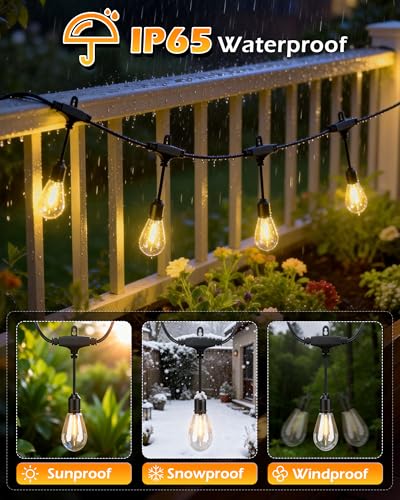 Outdoor String Lights 48FT, Commercial Grade Patio Lights with 16 (15+1) S14 Shatterproof Bulbs for Bistros Backyard Porch Party, IP65 Waterproof 2700K Warm White - color: 48FT-16Bulb