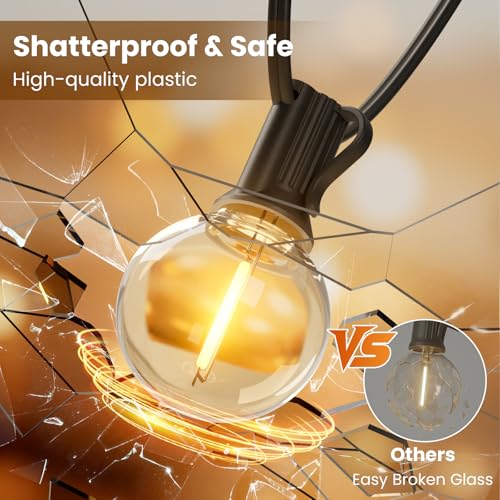 RTTY 150 FT Outdoor String Lights Patio Light for Outside, Waterproof G40 Shatterproof LED Bulbs, Dimmable Hanging Connectable Globe Lighting for Bistro, Backyard, Porch, Balcony, Cafe, Warm White - size: 150FT