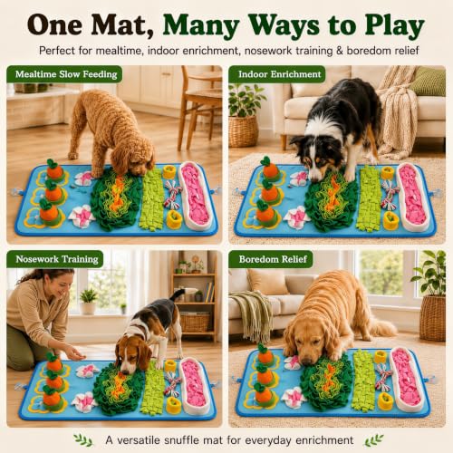 Snuffle Mat for Dogs – Extra Large 32'' x 20'', Washable Slow Feeder Dog Toy, Durable Interactive Dog Puzzle for Mental Stimulation & Nosework Training, with Anti-Slip Suction Cups - color: Blue-Pink