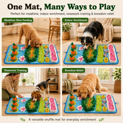Snuffle Mat for Dogs – Extra Large 32'' x 20'', Washable Slow Feeder Dog Toy, Durable Interactive Dog Puzzle for Mental Stimulation & Nosework Training, with Anti-Slip Suction Cups - color: Blue-Pink