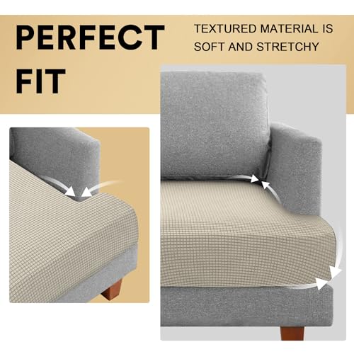 PrinceDeco Stretch T Cushion Loveseat Slipcovers Loveseat Couch Cover for 2 Cushion Sofa Seat Cover with Elastic Bottom Pets Friendly Jacquard Small Checked,Island Fossi - color: Island Fossi, size: 2 Cushion Sofa