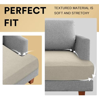 PrinceDeco Stretch T Cushion Loveseat Slipcovers Loveseat Couch Cover for 2 Cushion Sofa Seat Cover with Elastic Bottom Pets Friendly Jacquard Small Checked,Island Fossi - color: Island Fossi, size: 2 Cushion Sofa