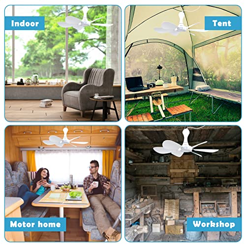 Xindejia USB Powered Small Ceiling Fan 6 Blades Quiet DC 5V USB Hanging Fans for Indoor Outdoor RV Bed Room Dorm Desk Travel Camping Tent Cubicle Mini Portable Canopy Fans - White