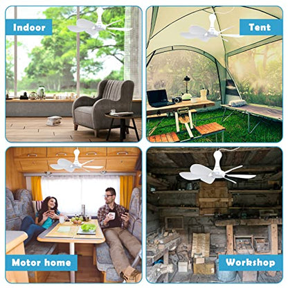 Xindejia USB Powered Small Ceiling Fan 6 Blades Quiet DC 5V USB Hanging Fans for Indoor Outdoor RV Bed Room Dorm Desk Travel Camping Tent Cubicle Mini Portable Canopy Fans - White