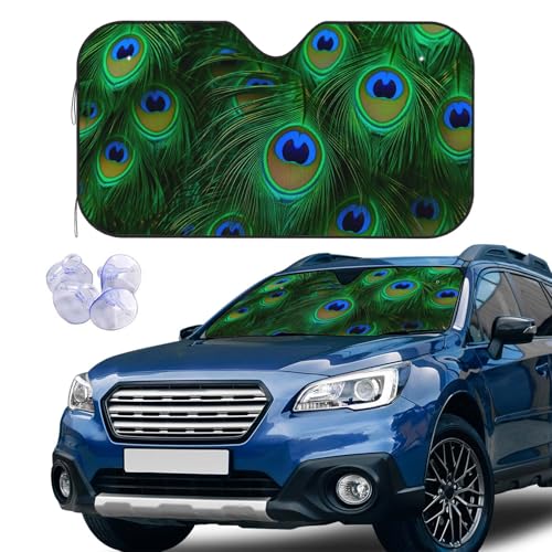 Peacock Feather Texture Windshield Sun Shade Car Front Window Shades for Car Accessories Sun Heat UV Rays Visor for Universal Cars SUV Truck 51 x 27.5 Inch - color: Peacock Feather Texture