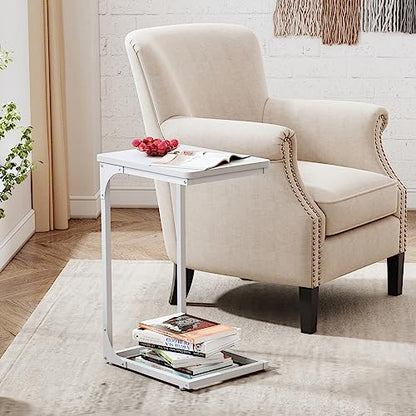 QEEIG C Table Side Table Set of 2 Living Room Sets C Shaped Couch Tray End Tables Modern, White (017-30-002WW) - color: White, size: 11.8"W x 15.7"D x 25.6"H (2P)