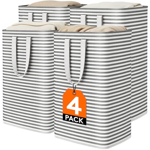 Lifewit 4 Pack Laundry Basket 80L Each, Collapsible Clothes Hamper with Reinforced Handles, Freestanding Waterproof Design for Bedroom and Laundry Room, Black 320L Total - color: Black, size: 4 x 80L