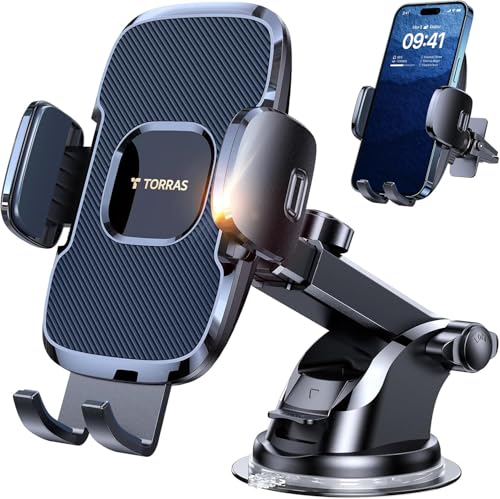 TORRAS【96+LBS Strongest Suction Ultra-Durable Cell Car Phone Holder Mount | Patent & Safety Certs, Fits Large Phones & Thick Cases, Extra Sticky Grip, Airbag Clamp, Temp-Resistant, All Road Conditions - color: Navy Blue