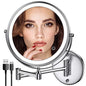 Rocollos Rechargeable Wall Mounted Lighted Makeup Mirror Chrome, 8 Inch Double-Sided LED Vanity Mirror 1X/10X Magnification,3 Color Lights Touch Screen Dimmable 360°Swivel 13 Inch Extendable - color: 8 Inch Chrome