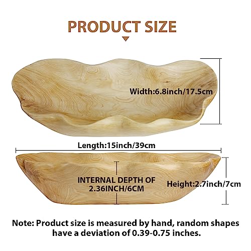 BTEOBFY Wooden Fruit Bowl Handcrafted Wood - Natural Fruit Basket for Kitchen Counter Display, Decorative Bowl for Apples, Oranges, Pineapples (15 Inch) - size: 15 inch