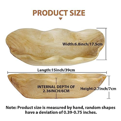 BTEOBFY Wooden Fruit Bowl Handcrafted Wood - Natural Fruit Basket for Kitchen Counter Display, Decorative Bowl for Apples, Oranges, Pineapples (15 Inch) - size: 15 inch