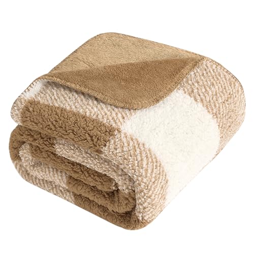 LURKA Checkered Sherpa Fleece Throw Blanket – Soft and Cozy, Medium Weight for All Season, Plush Throw for Couch, Bed & Pets, Brown, 50x60 Inches - color: Brown, size: Throw(50"x60")