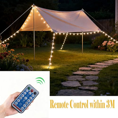 Solar Rope Lights for Outdoor Camping, 30 LED Waterproof String Lights with 8 Modes & Remote, 2.2x10ft Guide Lines, IP42, Patio, Party, Halloween Christmas Decoration