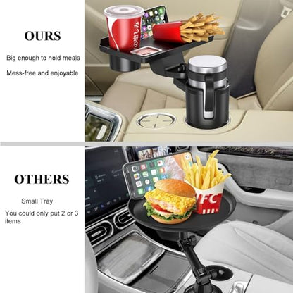 Cup Holder Tray, Detachable 360° Rotatable w/Phone Mount, Fits 2.6‑3.9 Inch | Car Cup Holder Long Road Trip Essentials Travel Patrol Accessories Drink Holder Organizer for Semi Truck Rv - color: Tray& CupHolder