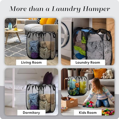 Double Laundry Hamper, Pop Up Mesh 2 Section - Handy Laundry Collapsible Divided Hamper, Large 44 Gallon Foldable Basket with Reinforced Handles for College Dorm, Travel, Home, Black - color: Black