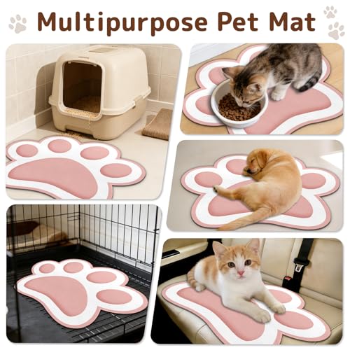 Dog Food Mat for Bowls, Absorbent Quick Dry Dog Cat Mats for Food and Water, Non-Slip Backing Pet Mat Pet Supplies - Pink 15.74 inch - color: Paw3
