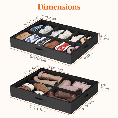 Lifewit Under Bed Shoe Storage Organizer 1 Pack(12 Shoes Cells+4 Boots Cells), 4.3 Inches Profile Fabric Shoes Container Box with Clear Cover, Foldable Storage Bag with 2 Handles, Fits 10 to 16 Pairs - style: 12 Shoes Cells+4 Boots Cells