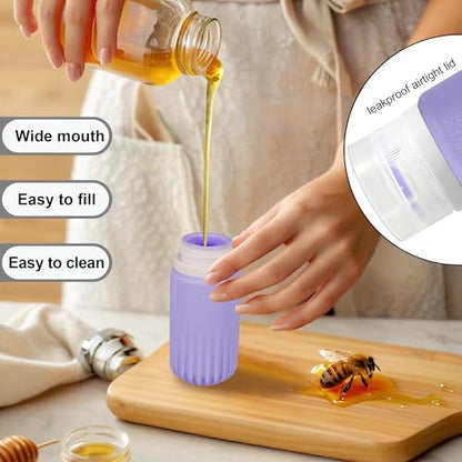 QUMMFA 5Pcs Condiment Squeeze Bottles for Sauce, Silicone 2 OZ Salad Dressing Container To Go, Leakproof Sauce Containers for Lunch Box, Travel Size BPA-Free Dressing Bottle (with cleaning brush) - style: Vertical stripes