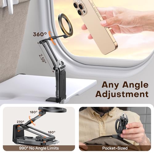 OMOTON TP02 360° Rotating for MagSafe Tripod, Aluminum Magnetic Phone Tripod for iPhone 17/16/15 Pro Max Air Women Men, Foldable Cell Phone Stand Fits Vlog, Gym, Travel Essentials Accessories Gift - color: 1-Black