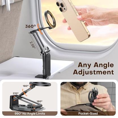 OMOTON TP02 360° Rotating for MagSafe Tripod, Aluminum Magnetic Phone Tripod for iPhone 17/16/15 Pro Max Air Women Men, Foldable Cell Phone Stand Fits Vlog, Gym, Travel Essentials Accessories Gift - color: 1-Black