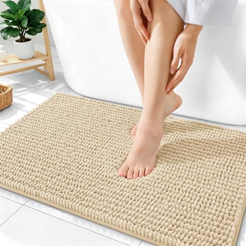 OLANLY Thick Bathroom Rugs 36x24, Extra Soft Absorbent Chenille Bath Rugs, Rubber Backing, Machine Wash Dry, Bath Mats for Bathroom Floor, Tub and Shower, Home Decor Accessories, Beige - color: Beige, size: 36" X 24"