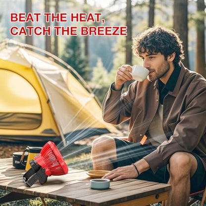 Portable Fan for Milwaukee 18V Battery, Brushless 3-Speed Desk Fan with LED Light, 3300 RPM, 180° Rotating Hook, Camping Fan for Hiking, Jobsite, Tents (No Battery) - color: Red