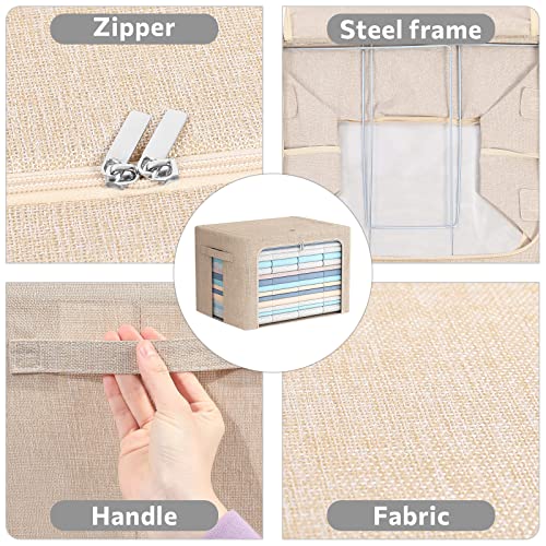 FHSQX 2 Pack Clothes Storage Bins with Metal Frame, Beige, 15.7x11.8x11.7 Inch - color: Beige, size: 15.7x 11.8x 11.7 Inch