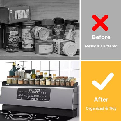 OTraki Magnetic Stove Top Shelf Spice Rack for Stove Adjustable 16-32 inch Stainless Steel Over the Stove Shelf Magnetic Rack Seasoning Organizer with 4 Hook Black