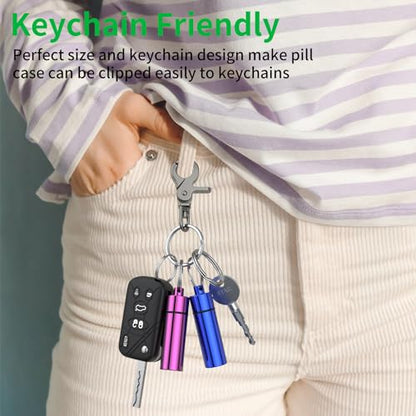 Small Pill Box,(5 Pack) Keychain Pill Holder Portable Mini Travel Pill Container Metal Case Bottle with Keyring - color: 5c