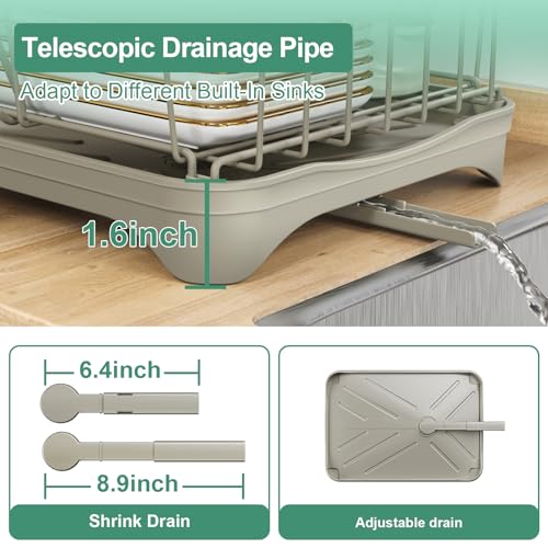Dish Drying Rack, 2-Tier Dish Drying Rack with Utensil Holder – Large Capacity Auto-Draining Dish Drainer with Drainboard for Kitchen Counter, Grey - color: 2-tier - Grey