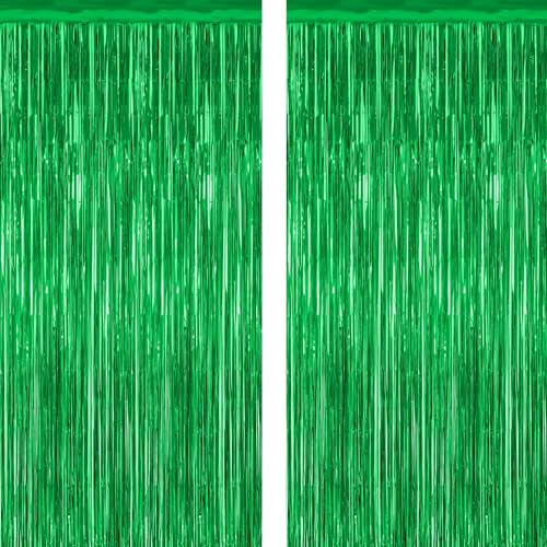 ZATAYE 2 Pack Green Foil Curtain Backdrop Birthday Party Decorations | Green, Metallic Foil, 3.28 x 7.05 FT, Tinsel Backdrop, Foil Curtain Streamer, Christmas St Patricks Party - color: Green, size: 2 PCS