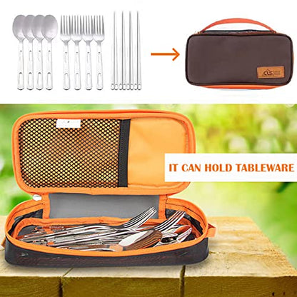 Cooking Utensil Storage Bag Grill Cookware Organizer Travel Set Portable Tableware Fork Spoon Chopsticks Organizer Tote for Outdoor Travel Picnic Camping（0range）