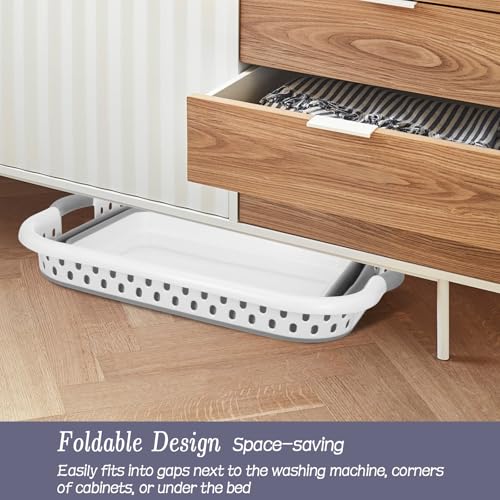 2 Pcs Collapsible Laundry Baskets, 11 Gallon 42L Collapsible Laundry Clothes Hamper, Foldable Laundry Hamper with Non-Slip Handles, Portable Space Saving Pop-Up Laundry Hamper Container (Grey-White)