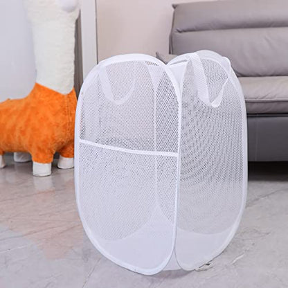 2 Pack Laundry Basket,Foldable Mesh Popup Laundry Hamper with Durable Handle,Easy to Open and Fold for Dorm, Laundry Room, Bedroom, RV(White+ White)… - color: White+ White